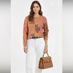 New Zara Cropped Crewneck Colourful Light Sweater